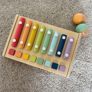 KiwiCo Wooden Rainbow Xylophone Toy with Two Shakers - Pastel Colors
